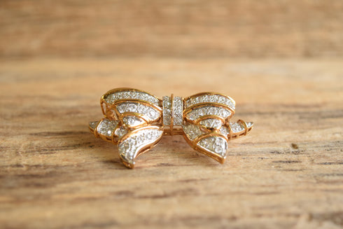 Bow Shaped Sterling Silver CZ Brooch
